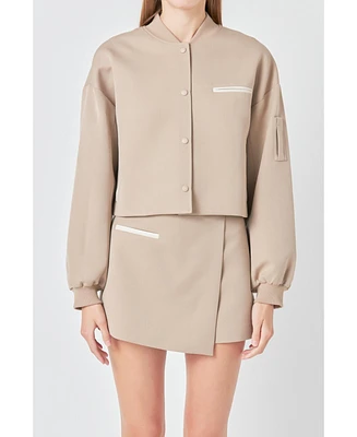Grey Lab Women's Cropped Bomber Jacket