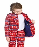 Suitmeister Little and Big Boys Christmas Nordic Pixel Red, 3 Piece Set