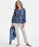 Style & Co Women's Printed Pintuck V-Neck Knit Top, Exclusively at Macy's