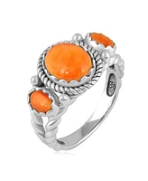 American West Jewelry Sterling Silver Orange Spiny Oyster 3-Stone Ring