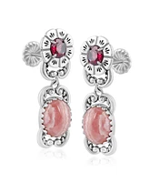 American West Jewelry Sterling Silver Rhodochrosite Red Garnet Desert Bloom Dangle Earrings