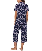 Cuddl Duds Women's Printed Collared Cropped Pajama Set