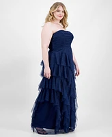 pear culture Plus Sparkle Strapless Ruffle-Tiered Gown