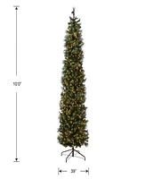 National Tree 10' Carolina Pine Slim Wrapped Tree with Flocked Cones & Clear Lights