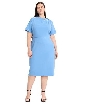 Maggy London Plus Asymmetric-Neck Short-Sleeve Dress