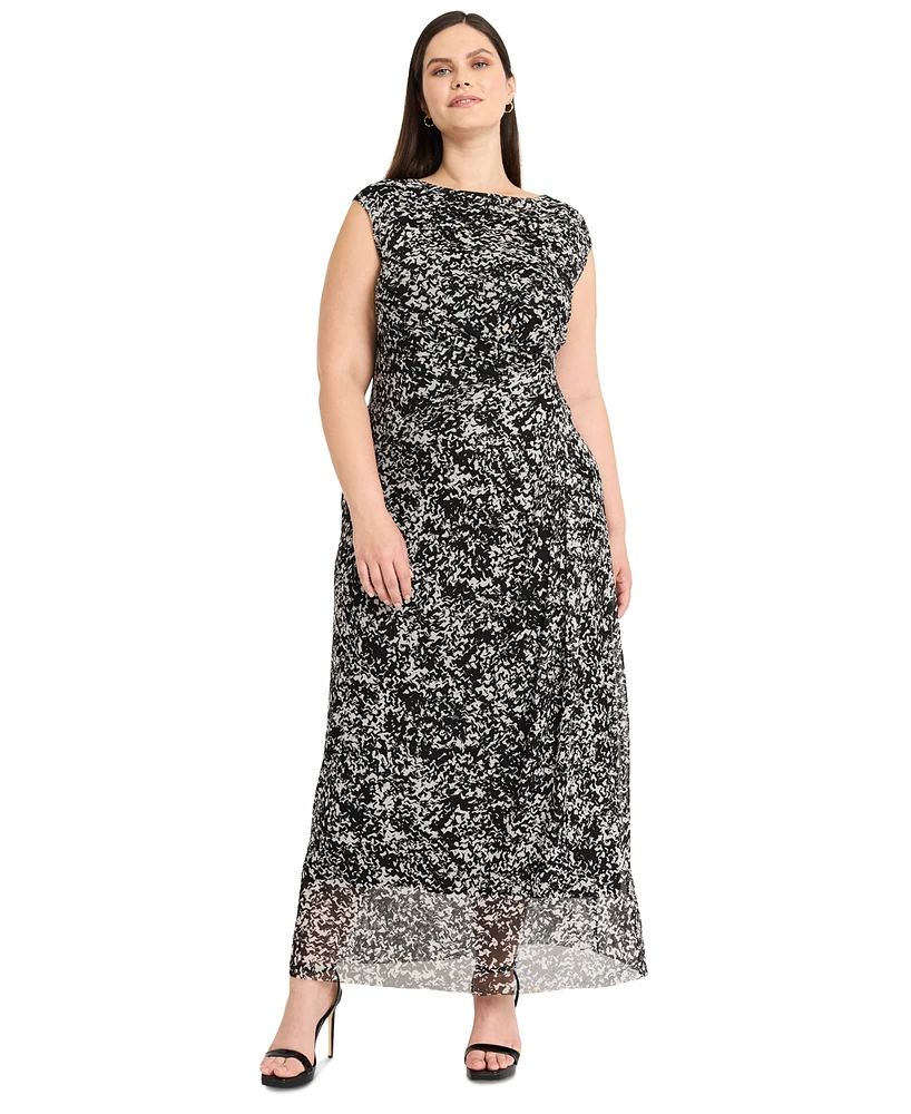 Maggy London Plus Abstract-Print Side-Draped Dress