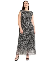 Maggy London Plus Abstract-Print Side-Draped Dress