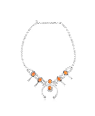 American West Jewelry Sterling Silver Orange Spiny Oyster Squash Blossom Necklace 17 to 20 Inches