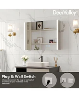 DeerValley Led Bathroom Mirror With Stepless Dimmable Wall Mirrors With Anti-Fog, Dimmer, Bluetooth Speaker, Double Doors,Memory Vanity Mirror With 3