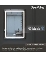 DeerValley 24'' W x 32'' H Anti-Fog Led Bathroom Mirror With Smart Dimmable And Time Mode Control Wall Mounted Vanity Mirror
