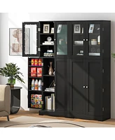 Gouun Tall Kitchen Pantry Cabinet with Dual Tempered Glass Doors and Shelves