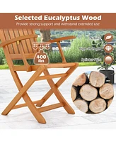 Gouun Patio Wood Folding Chair Set of 2 with Armrests and Slatted Seat