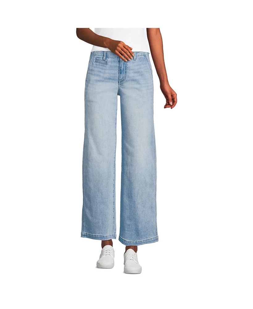 Lands' End Women's Mid Rise Denim Wide Leg Ankle Jeans