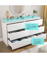 Sugift 6 Drawer White Dresser for Bedroom, Modern Chest of Drawer Wood Storage Cabinet for Entryway Living Room