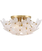 Possini Euro Design Filoli 20" Modern Semi Flush-Mount Ceiling Light Fixture Kitchen Foyer Hallway Flower Unique Gold Finish Glass Metal Bedroom Bathr