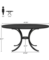 Tribesigns 47" Round Dining Table for 4-6 People, Rustic Dinner with Wooden Texture Surface & Pedestal, Kitchen Room, Liv