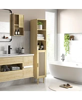 Homcom Tall Bathroom Storage Cabinet with Rat Doors,
