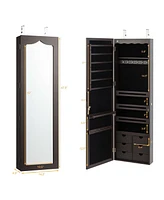 Gouun 5 LEDs Lockable Mirror Jewelry Cabinet Armoire with 6 Drawers