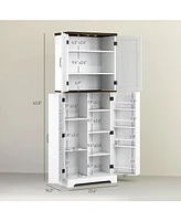 Homcom 64" Kitchen Pantry Storage Cabinet with Motion Sensor Light