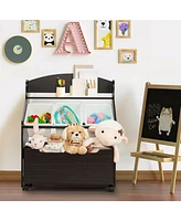 Costway Kids Wooden Toy Storage Unit Organizer w/Rolling Box & Plastic Bins