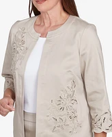 Alfred Dunner Women's Coming Up Roses Floral Cut Out Sateen Jacket