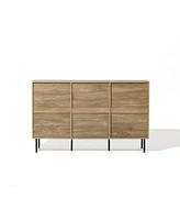 LuxenHome Mid-Century Modern Wave 3-Door 55.1-Inch Wide Kitchen Sideboard Cabinet with Metal Legs