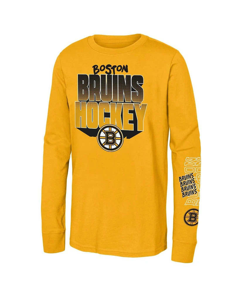 Outerstuff Big Boys and Girls Gold Boston Bruins Standout Long Sleeve T-Shirt