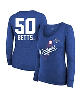 Majestic Women's Mookie Betts Royal Los Angeles Dodgers 2024 World Series Champions Name Number Tri-Blend Long Sleeve Scoop Neck T-Shirt