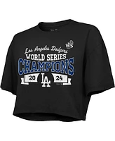 Majestic Women's Black Los Angeles Dodgers 2024 World Series Champions Boxy Cropped T-Shirt