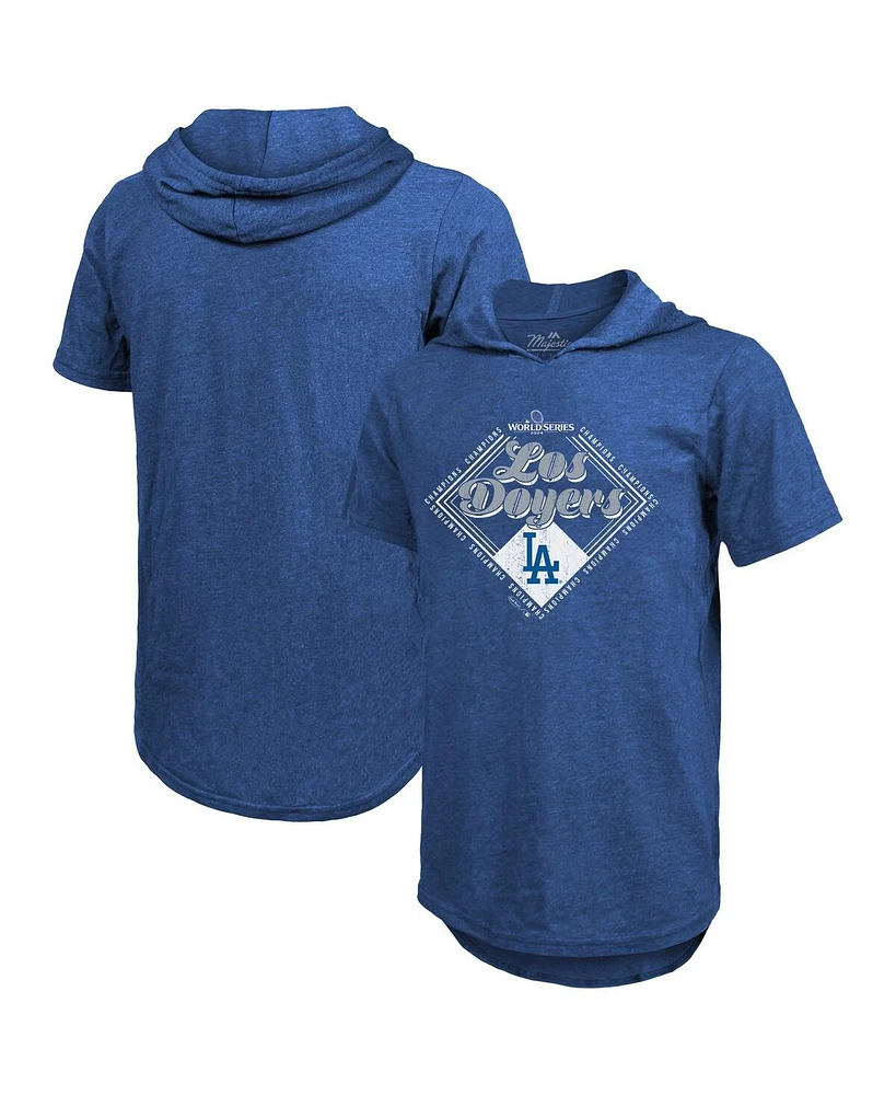 Majestic Men's Royal Los Angeles Dodgers 2024 World Series Champions Tri-Blend Hoodie T-Shirt