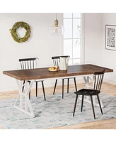 Tribesigns Farmhouse Dining Table for 6, 70.8'' Rectangular Wood Table, Rustic Kitchen with Heavy Duty Metal Legs, Room, Black