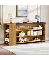 Tribesigns 55" Kitchen Island with Storage, Farmhouse 5-Tier Stationary Island Table with 5 Shelves, Wood Coffee Bar Table Storage Cabinet with Large