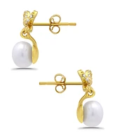 Macy's Freshwater Cultured Pearl Cubic Zirconia Bow Post Earrings