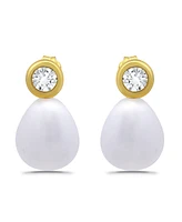 Macy's Teardrop Freshwater Cultured Pearl Cubic Zirconia Bezel Set Post Earrings