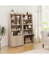 Gouun 6-Tier Bookcase Freestanding Ladder Bookshelf with 2 Adjustable Shelves and Flip Up Door