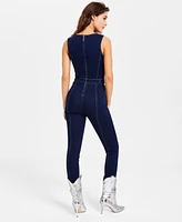 Guess Women's Carla Denim Sleeveless Corset-Structure Jumpsuit