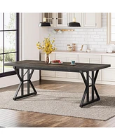 Tribesigns Farmhouse Dining Table for 6 People, 70.8-Inch Rectangular Wood Table, Rustic Kitchen with Heavy Duty Metal Legs Ro