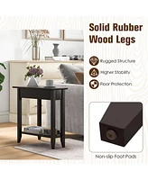 Gouun 2-Tier Wedge Narrow End Table with Storage Shelf and Solid Wood Legs