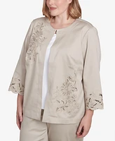 Alfred Dunner Plus Coming Up Roses Floral Cut Out Sateen Jacket