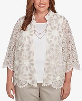 Alfred Dunner Plus Coming Up Roses Medallion Lace Two One Top with Necklace