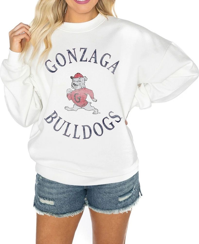 Gameday Couture Women's White Gonzaga Bulldogs Good Vibes Premium Fleece Drop Shoulder Pullover Sweatshirt