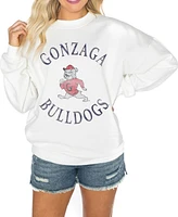 Gameday Couture Women's White Gonzaga Bulldogs Good Vibes Premium Fleece Drop Shoulder Pullover Sweatshirt