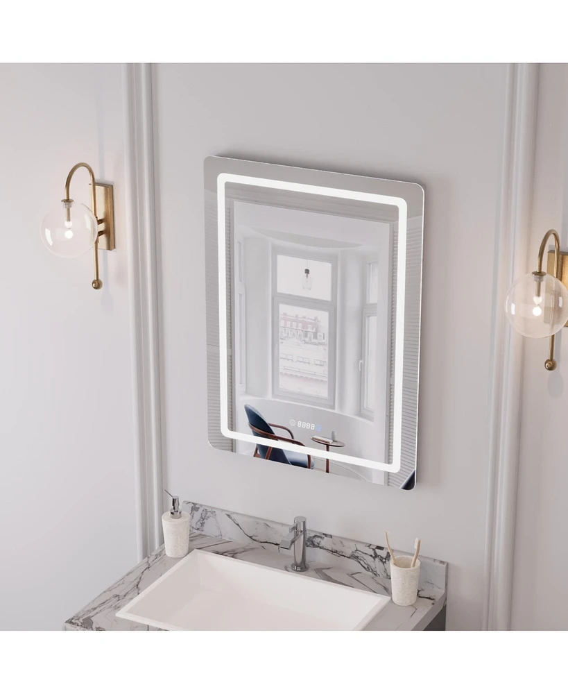 DeerValley 24'' W x 32'' H Anti-Fog Led Bathroom Mirror With Smart Dimmable And Time Mode Control Wall Mounted Vanity Mirror