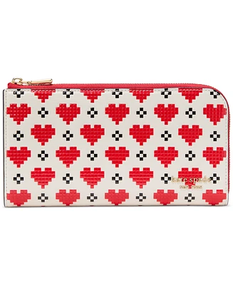 kate spade new york Devin Pixel Hearts Embossed Saffiano Leather Zip-Around Continental Wallet