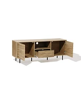 LuxenHome Mid-Century Modern Wave 2-Door 1-Drawer Tv Console with Metal Legs