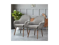 Slickblue Set of 2 Retro Grey Linen Upholstered Accent Chair with Stylish Wood Legs