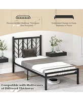 Gouun Twin Size Platform Bed with Headboard and Metal Frame-Twin Size