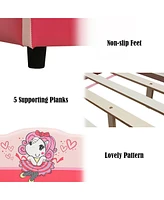Gouun Kids Children Upholstered Platform Toddler Girl Pattern Bed