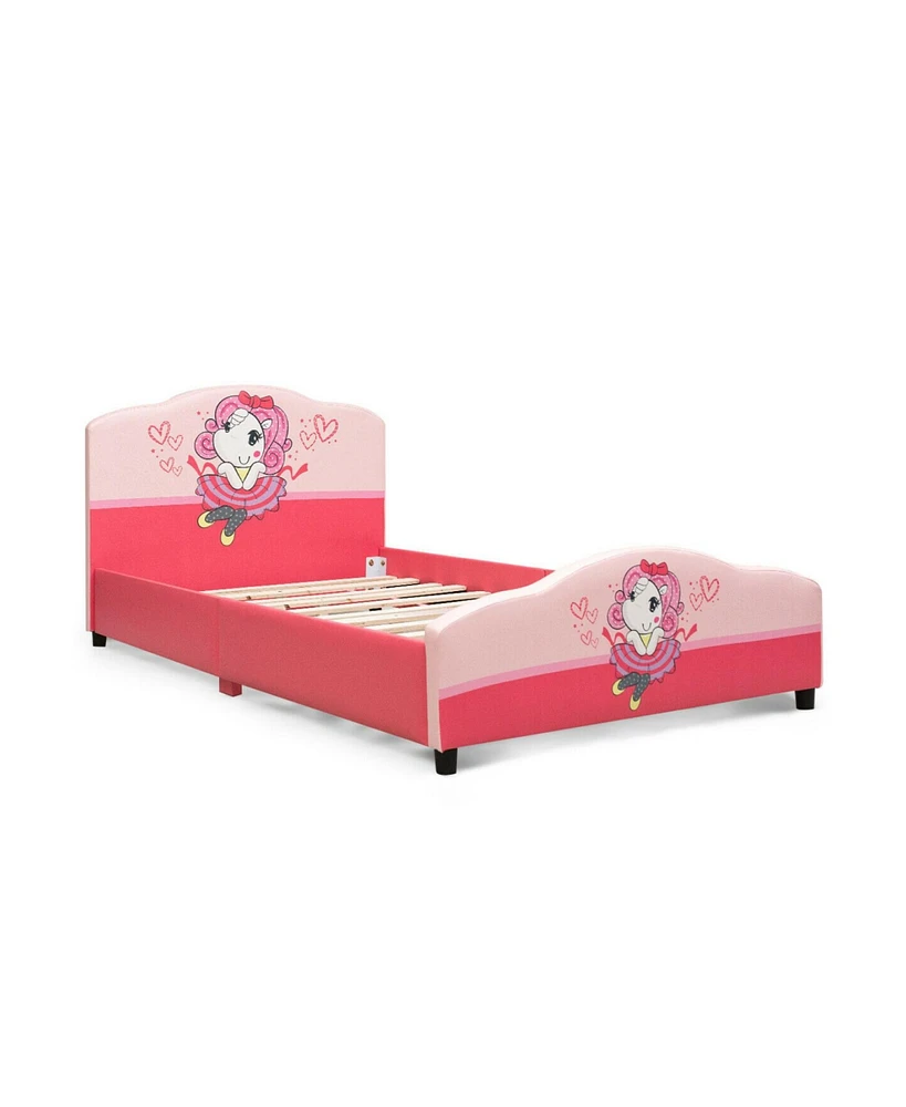 Gouun Kids Children Upholstered Platform Toddler Girl Pattern Bed