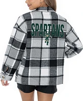 Gameday Couture Women's Gray/White Michigan State Spartans End Zone Game Flannel Button-Up Shirt